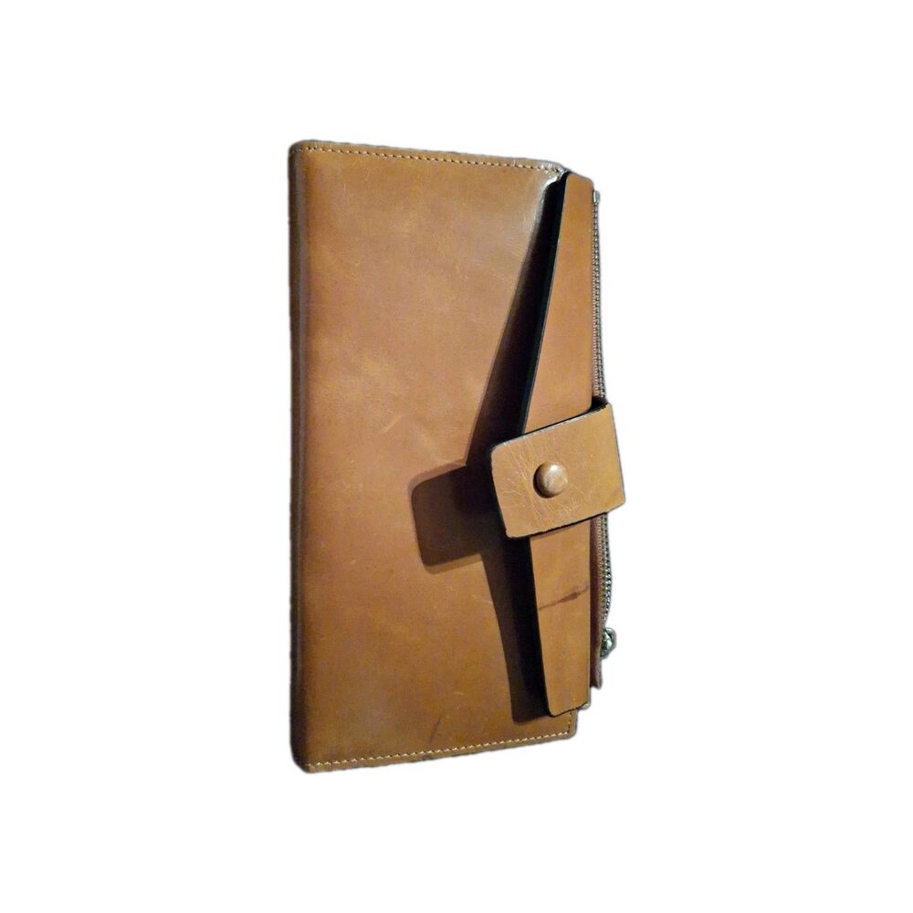 Genuine Leather Wallet Brown with Snap Closure and Card Slots
